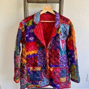 VINTAGE Handmade Reversible Patchwork Quilt Coat Jacket Women's